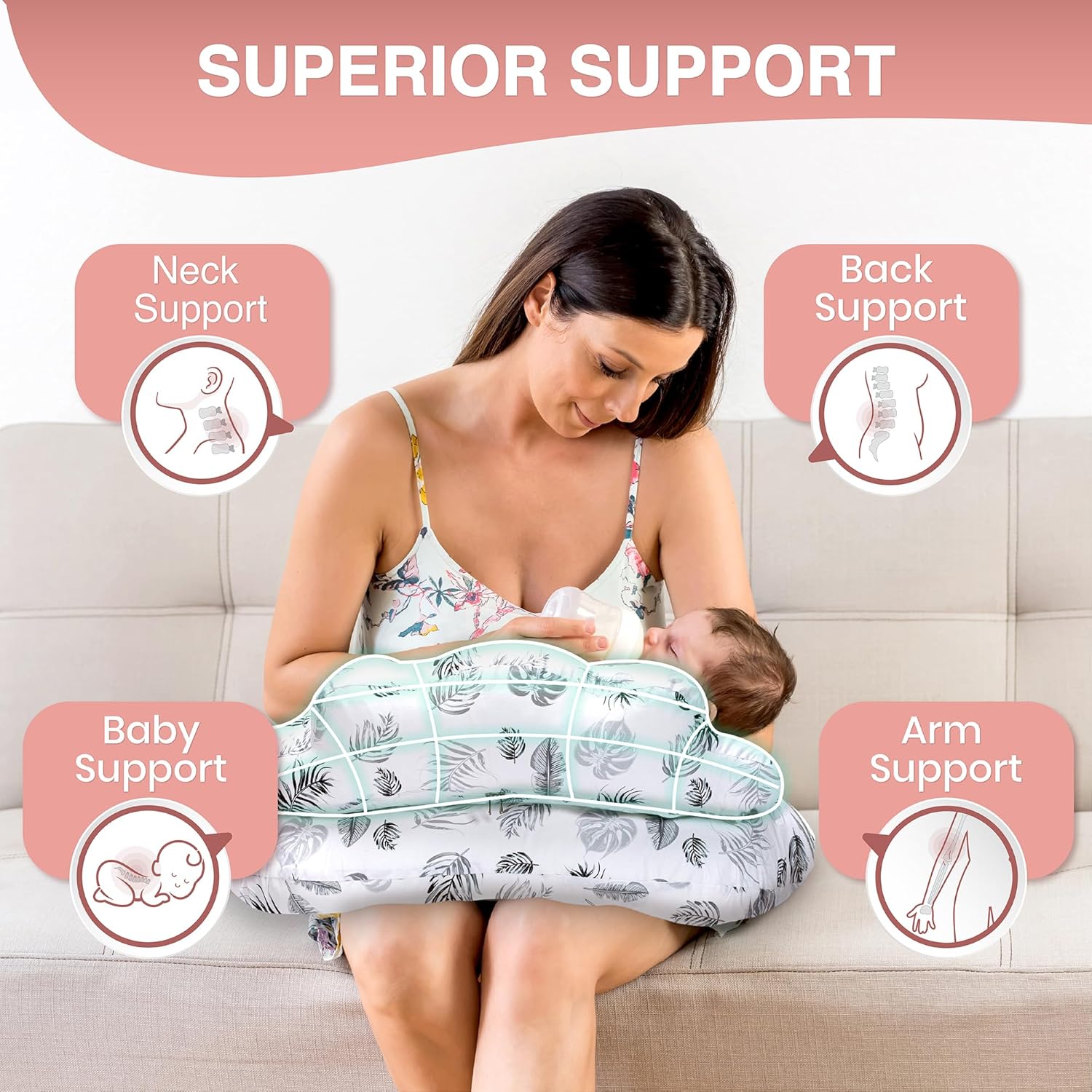 PILLANI Nursing Pillow for Breastfeeding, Breastfeeding Pillows for Mom Support & Baby Comfort, Removable Cotton Cover, w/Adjustable…
