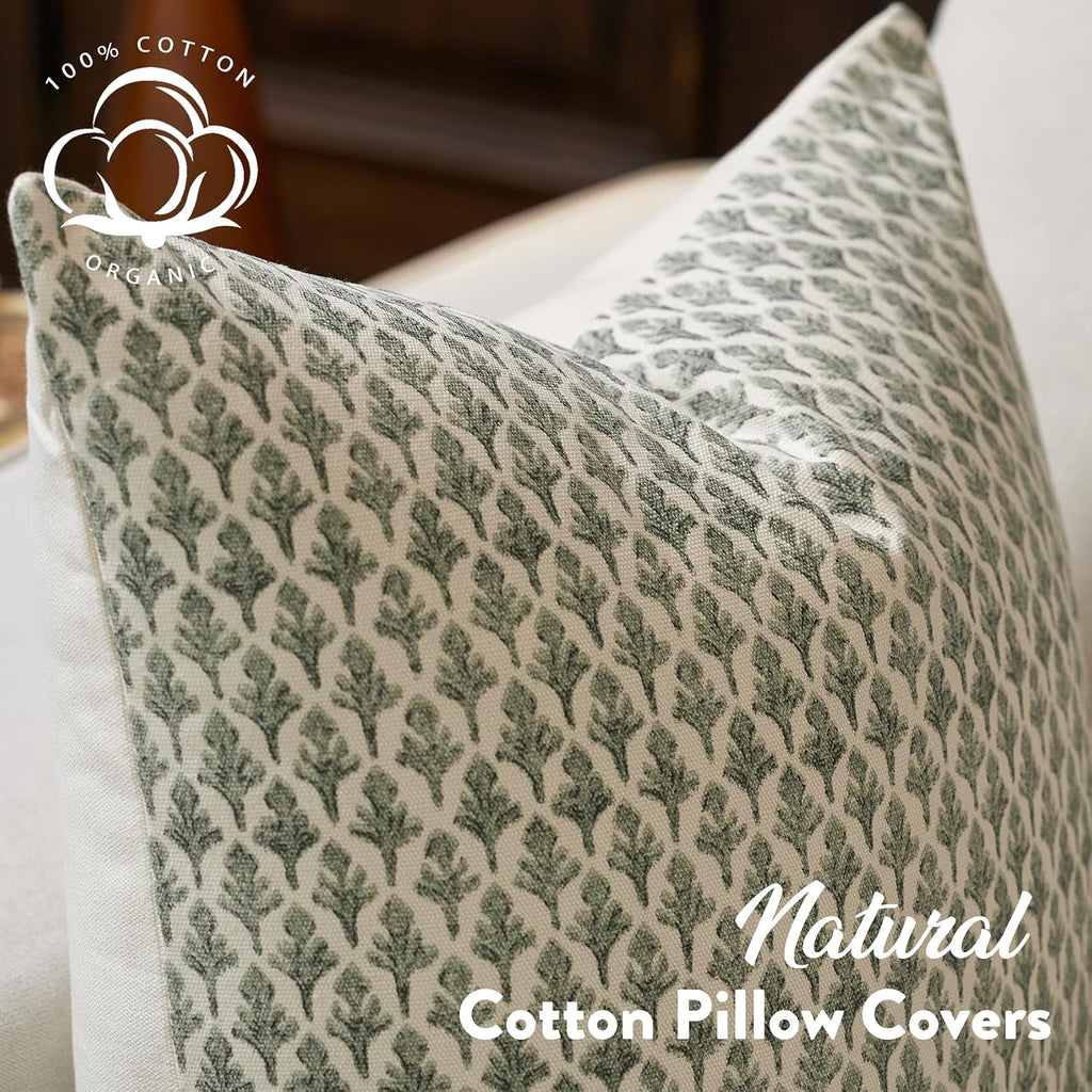 Fiouovohome FIOUOVO Floral Pillow Covers 18x18 Pillow Cover Block Print Couch Pillows for Living Room Decorative Neutral Accent Throw Pillo…