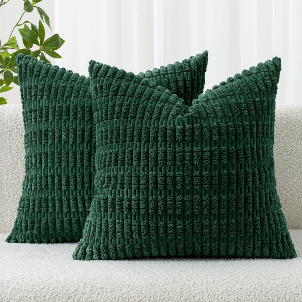 Miulee Pack of 2 Dark Green Corduroy Decorative Pillow Covers 20x20 Inch Soft Boho Striped Throw Pillow Covers Modern Farmhouse Home Decor…