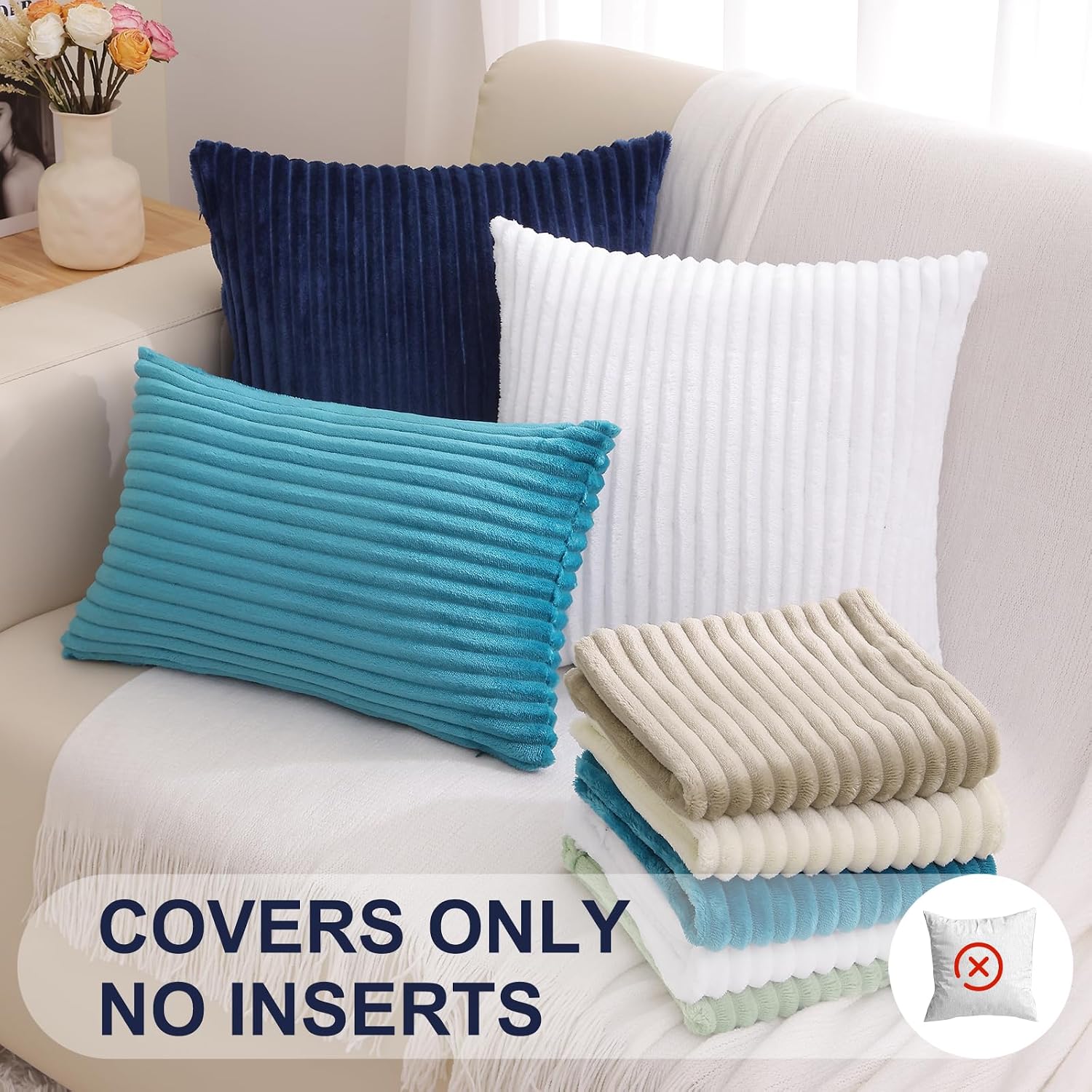SimmoreHomeDecor Simmore Decorative Summer Throw Pillow Covers 24x24 Set of 2, Soft Natural Plush Flannel Double-Sided Fluffy Couch Euro Sh…