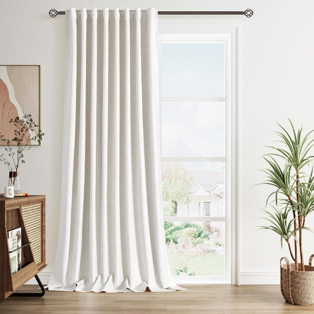 Nanspring Cream 100% Blackout Linen Curtains 108 Inch Length for Bedroom Back Tab Thermal Insulated Modern Farmhouse Decor Black Out Curtai…
