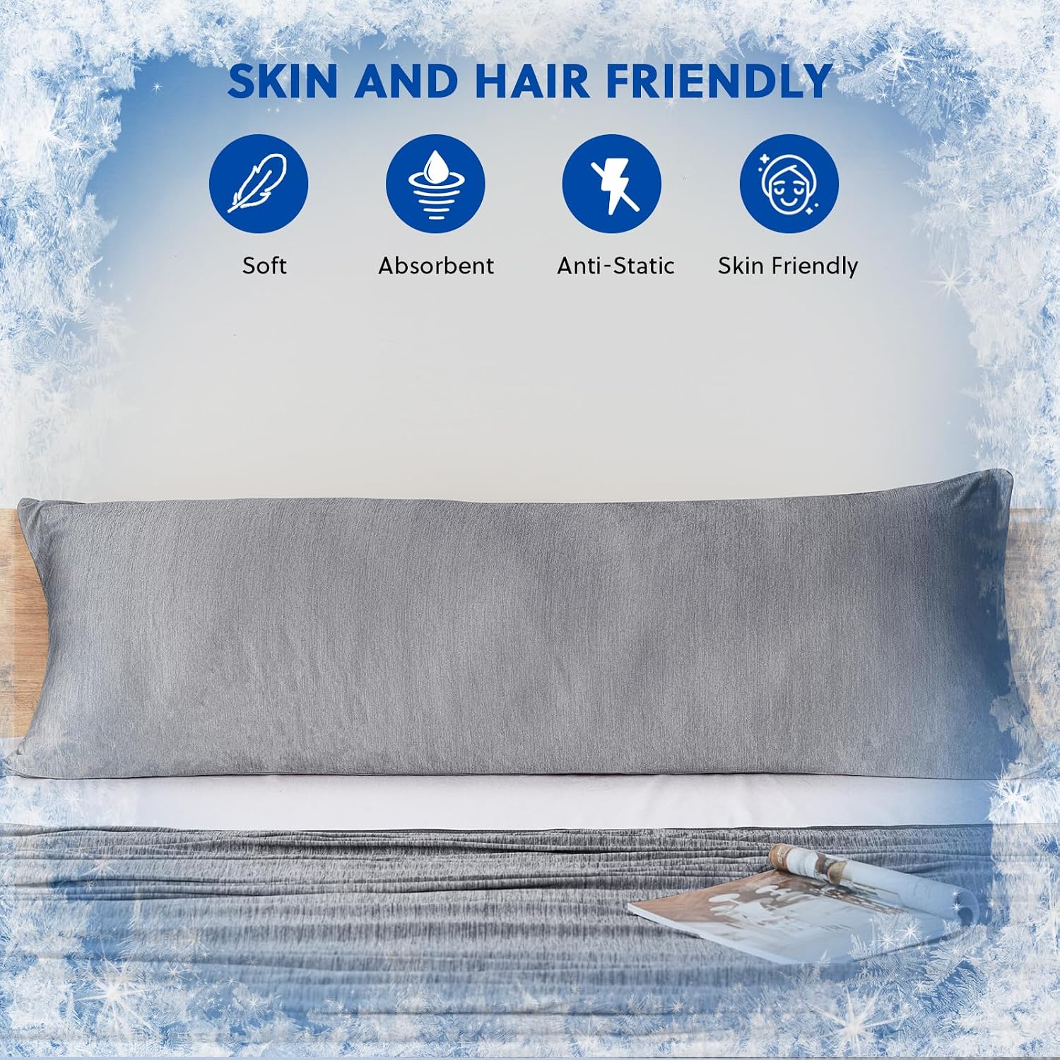 Homfine Cooling Pillowcase Body Size - Double Side Q-Max 0.439 Cooling Fiber for Pillow Protector, Long Cold Pillow Cover for Hot Sleeper N…