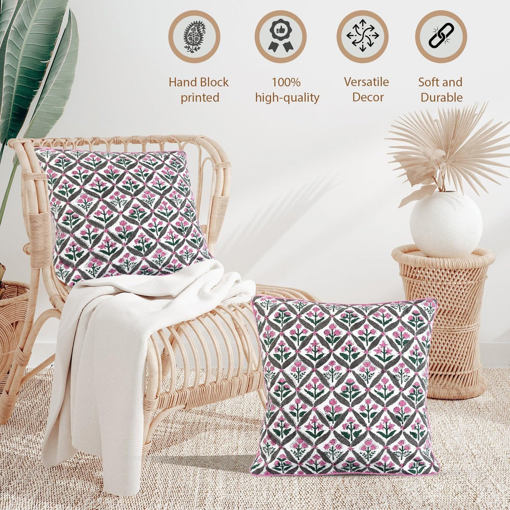 Ridhi Block Print Pink and White Pillow Cover 18" x 18" (Pack of 2) Decorative Couch Pillows for Living Room, Chic Boho Cute Outdoor Pillow…