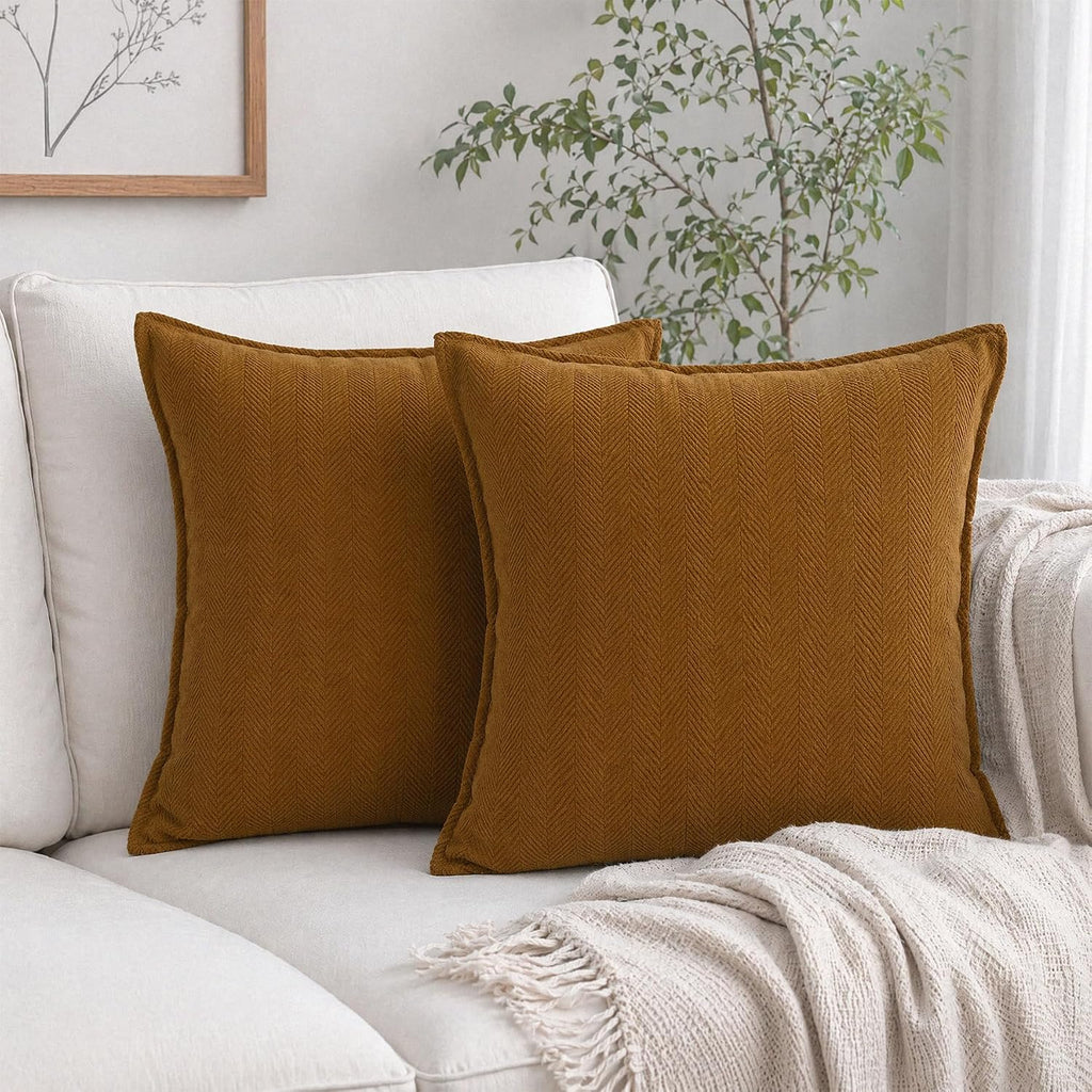 Zglaak Set of 2 Chenille Decorative Square Throw Pillow Covers with Classy Design, Durable, Room Decor,18 * 18inch (Mustard Yellow) 18inch
