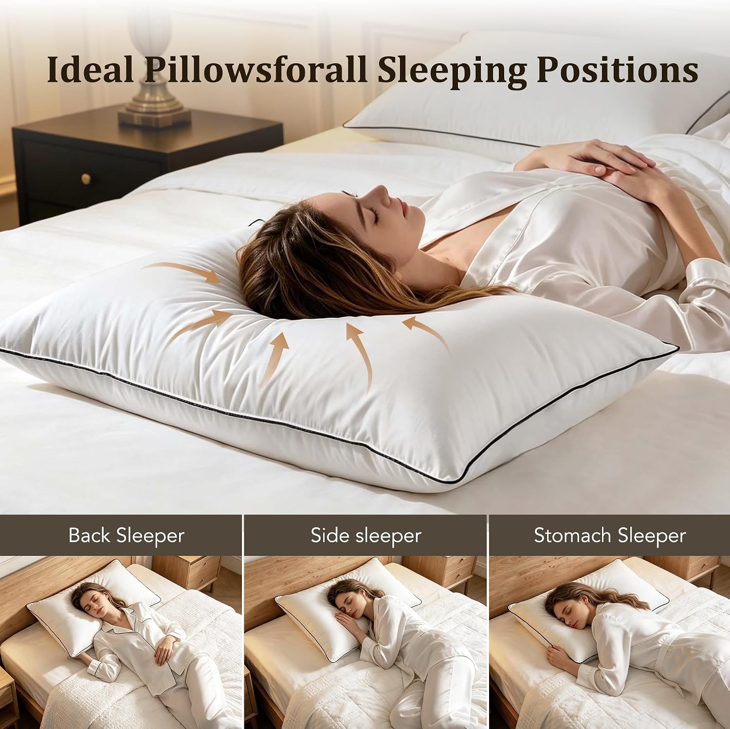 Bed Pillow, Luxury Hotel Feather and Down Pillow for Side and Back Sleepers with Premium Cotton Shell, Gusseted Soft and Supportive…