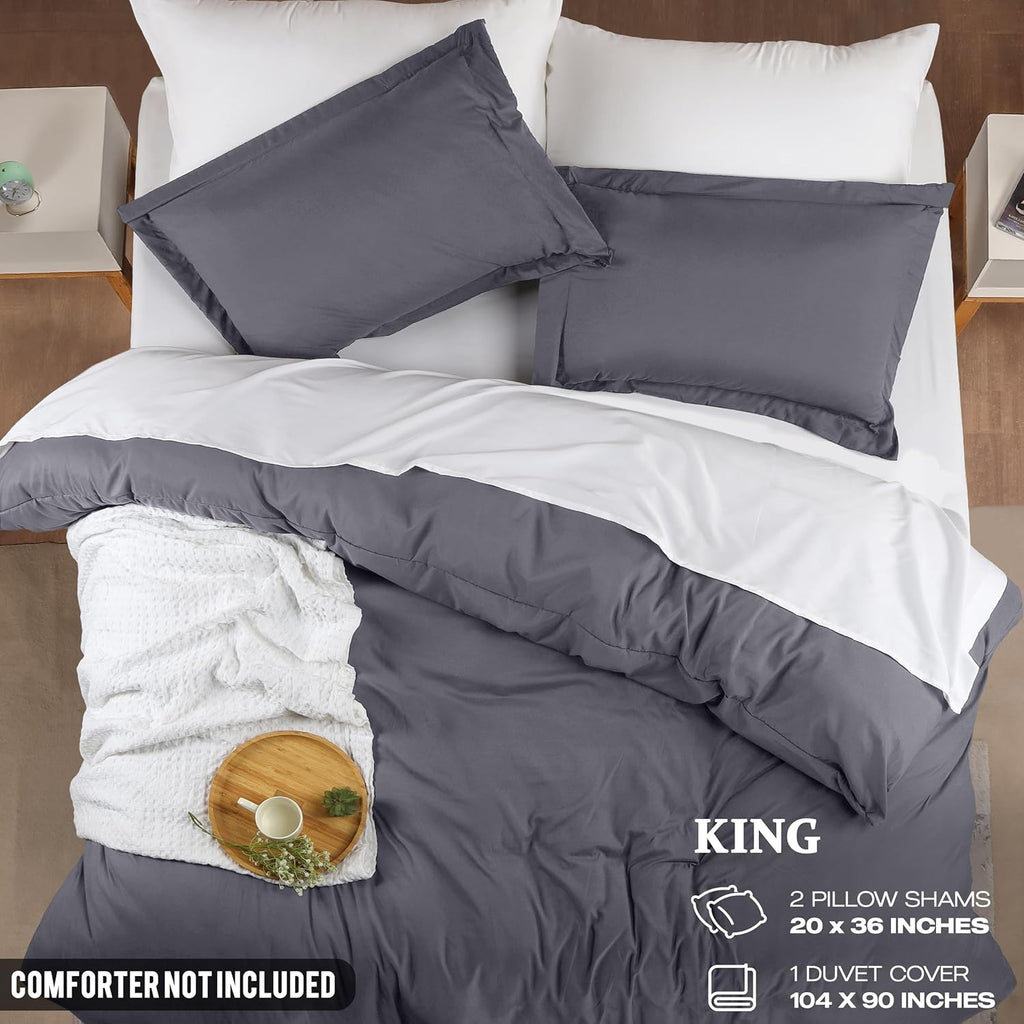 Utopia Bedding Duvet Cover King Size - 3 Piece with Zipper Closure - 1 Comforter Cover 104X90 Inches & 2 Pillow Shams 20X36 Inches (Grey)…