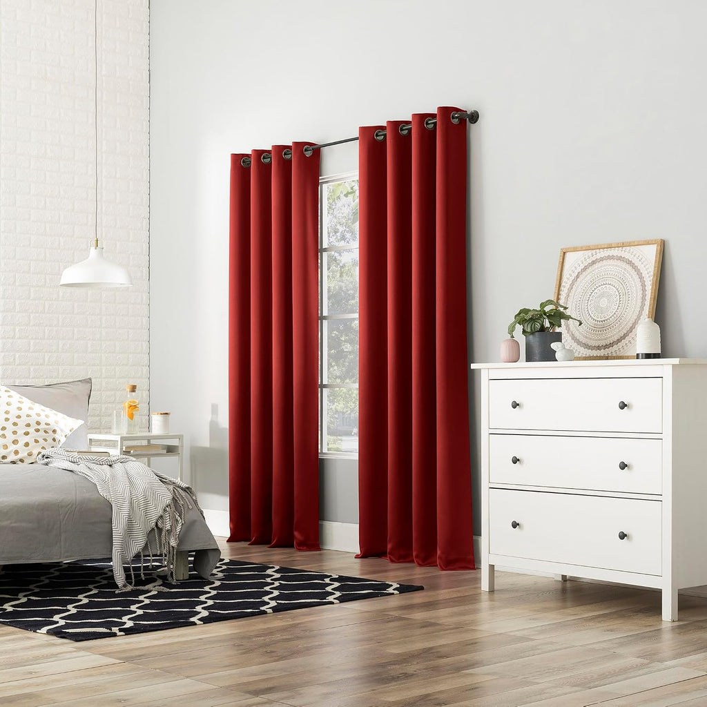 Sun Zero Nordic 2-Pack Theater Grade Noise Reducing Extreme 100% Blackout Grommet Curtain Panel Pair, 52" x 84", Red
