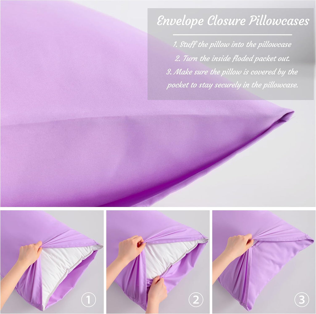 Ntbay Standard Pillow Cases Set of 2, 2 Pack Brushed Microfiber 20x26 Pillow Cases, Soft, Wrinkle, Fade, Stain Resistant Light Purple Pillo…
