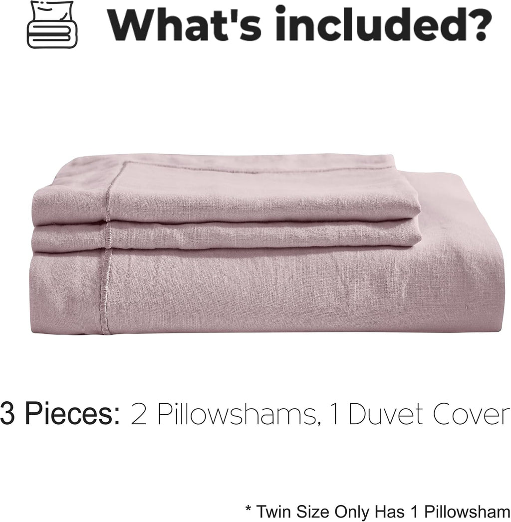 Simple&Opulence 100% Washed Linen Duvet Cover with Embroidered, 3 Pieces Soft Farmhouse Comforter Set with Button Closure,1…