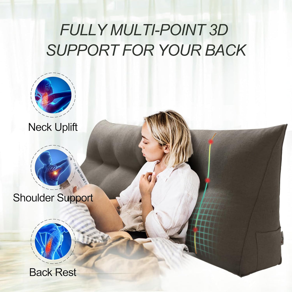 WOWMAX 80% Cotton & 20% Linen Blend Headboard Pillow – Full Size Reading Wedge Backrest for Bed, Handmade Firm Support Bolster Cushion…