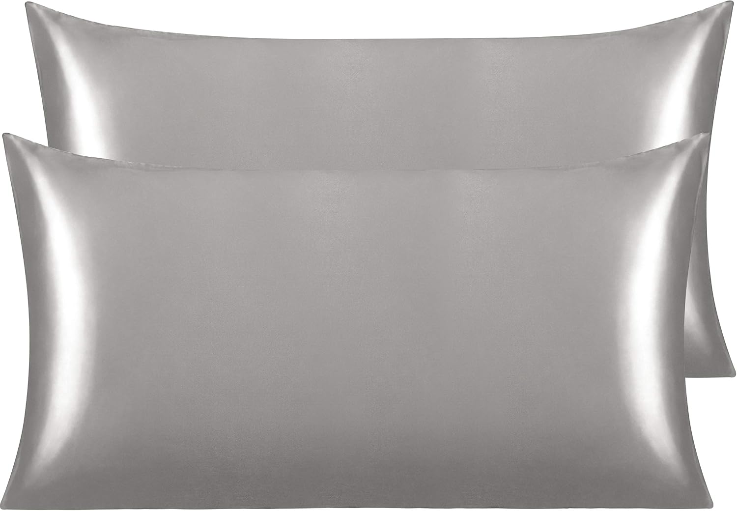 Ntbay 2 Pack Satin King Pillowcases for Hair and Skin, Luxurious and Silky Pillow Cases with Envelope Closure, 20x40 Inches, Grey 2 Pack 40…