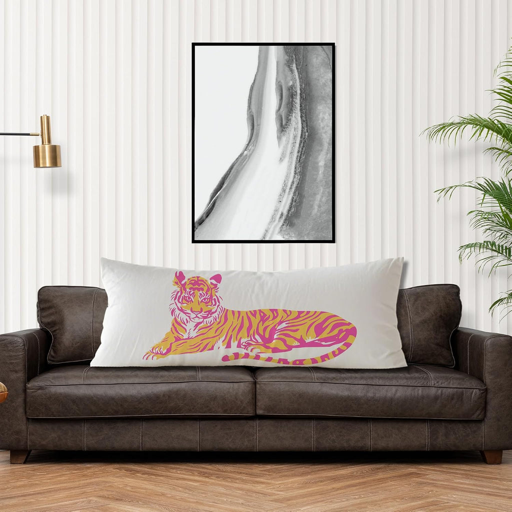 Trendy Pink and Orange Tiger Body Pillow Covers 20x54, Coquette Room Decor, Funky Preppy Tiger Long Body Pillow Case Cover with Hidden…