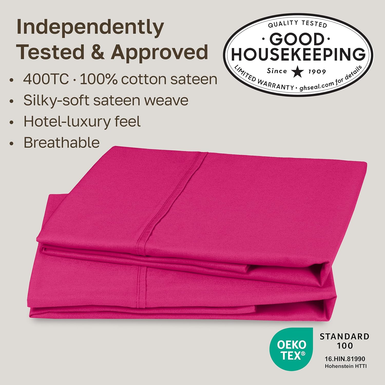 CaliforniaDesignDen California Design Den King Size Pillowcases Set of 2-400 Thread Count Sateen, Natural 100% Cotton King Size Pillows Cas…