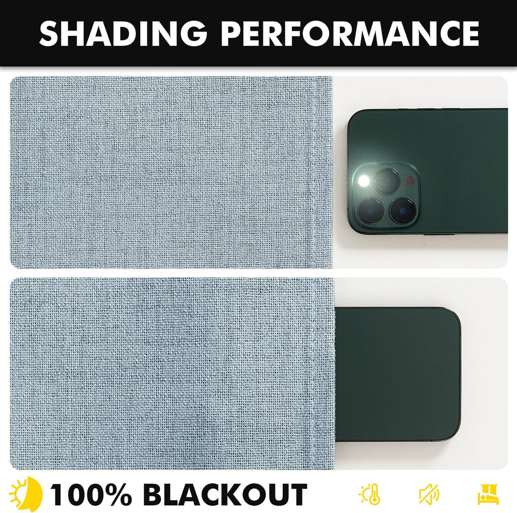 Miulee 100% Blackout Linen Curtains for Bedroom, Chambray Blue Solid Luxury Decor Thermal Insulation Room Darkening Drapes for Living Room…