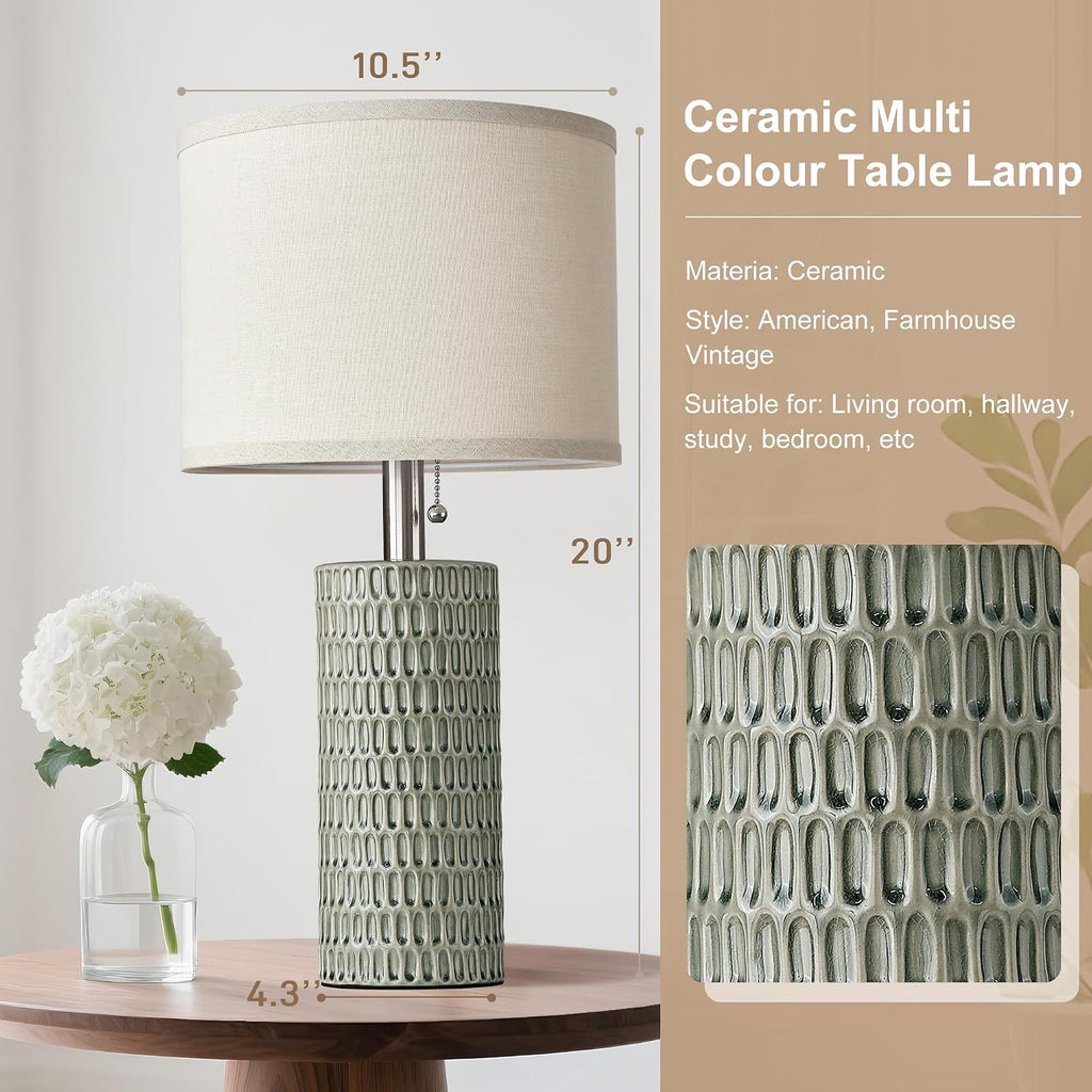 Reaketon 20.5" Modern Ceramic Table Lamps for Bedroom Set of 2, Bedside Lamps for Night Stands with Beige Lampshade, Farmhouse Table Lamp…