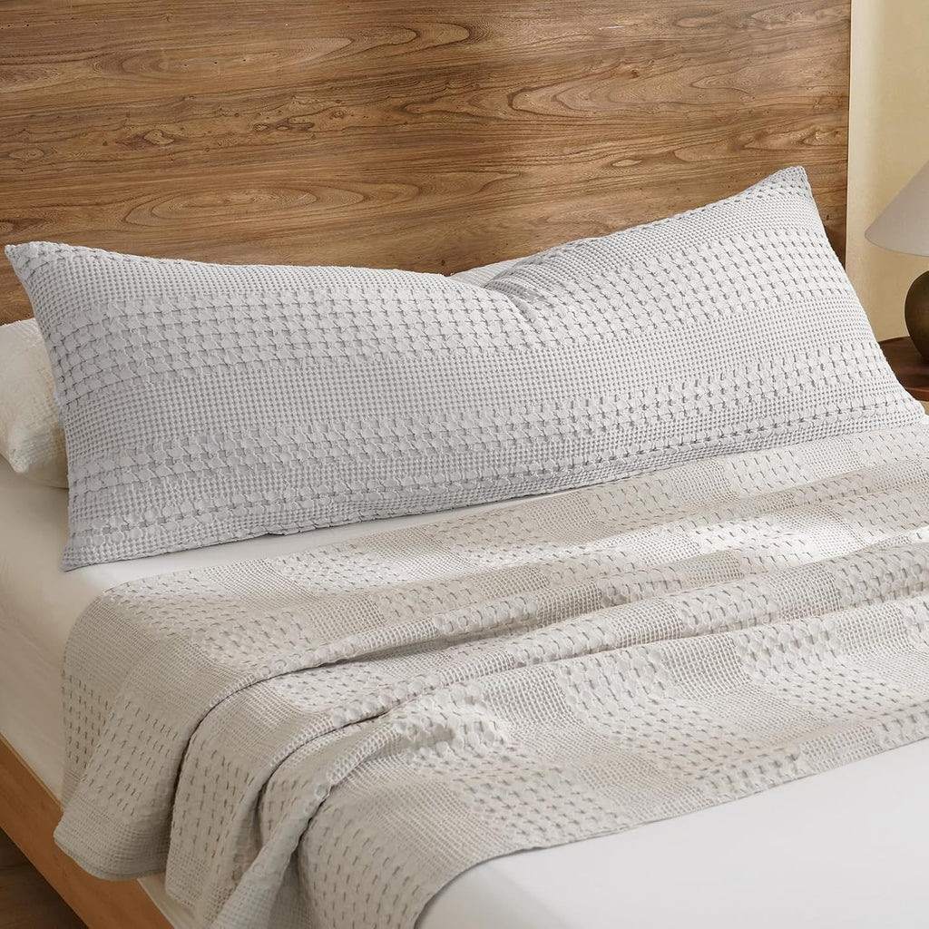 Phf 100% Cotton Waffle Body Pillowcase with Zipper, 1 Pack 20" x 54" Soft Skin-Friendly Pillow Sham, No Filling, Aesthetic Woven and Breath…