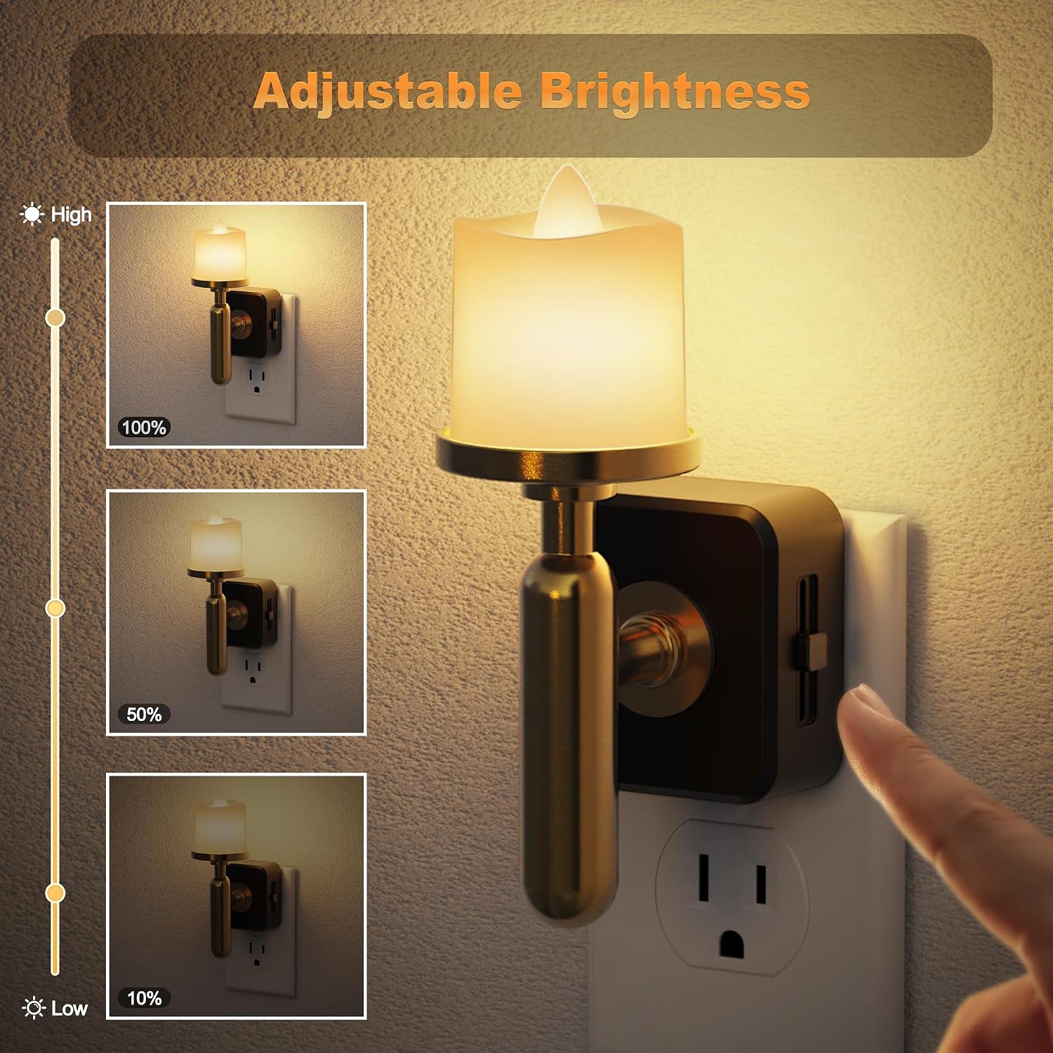 JandCase Candle Night Light, 2 Pack Night Lights Plug into Wall, 3000K Soft White, 0-100LM Adjustable Brightness, Dusk to Dawn Sensor…