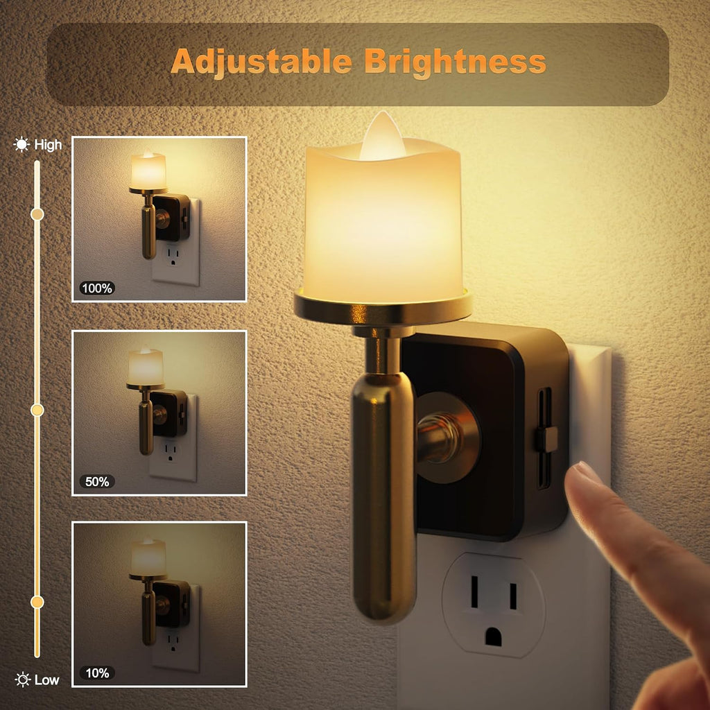 JandCase Candle Night Light, Night Lights Plug into Wall, 3000K Soft White, 0-100LM Adjustable Brightness, Dusk to Dawn Sensor NIghtlight…