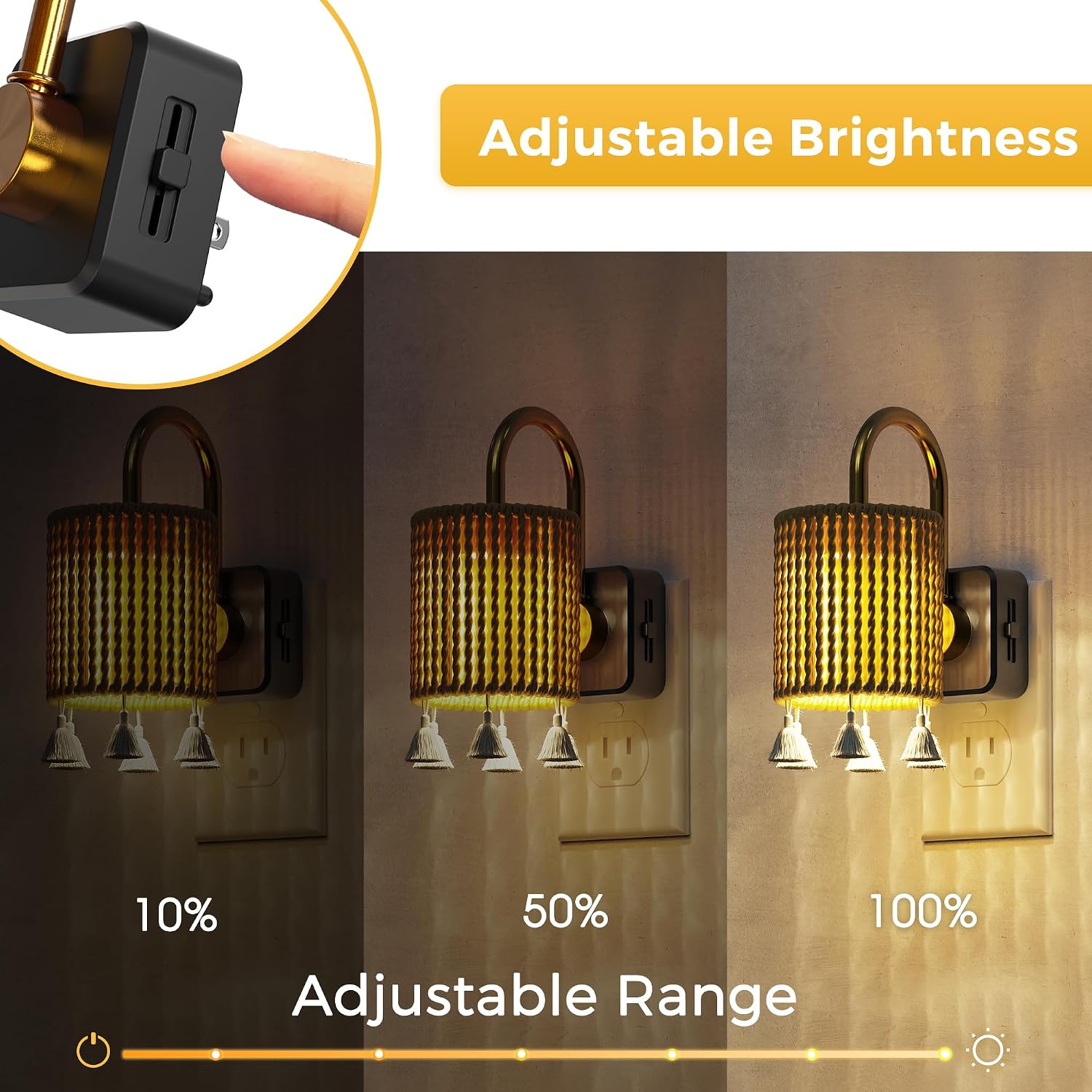 L LOHAS LED Night Lights Plug into Wall, Boho Fabric Cylinder Decor Night Light with Tassel, Dusk to Dawn Sensor, 0-100LM Dimmable Night…