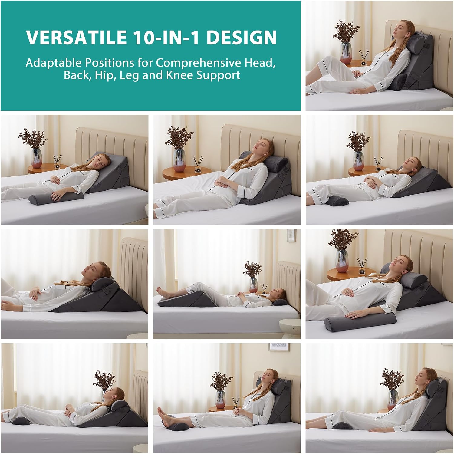 Bedluxe Adjustable 4pcs Bed Wedge Pillow Set, Memory Foam Wedge Pillows Post Surgery for Back, Neck, Leg, Pillow Wedge for Sleeping, Sitti…