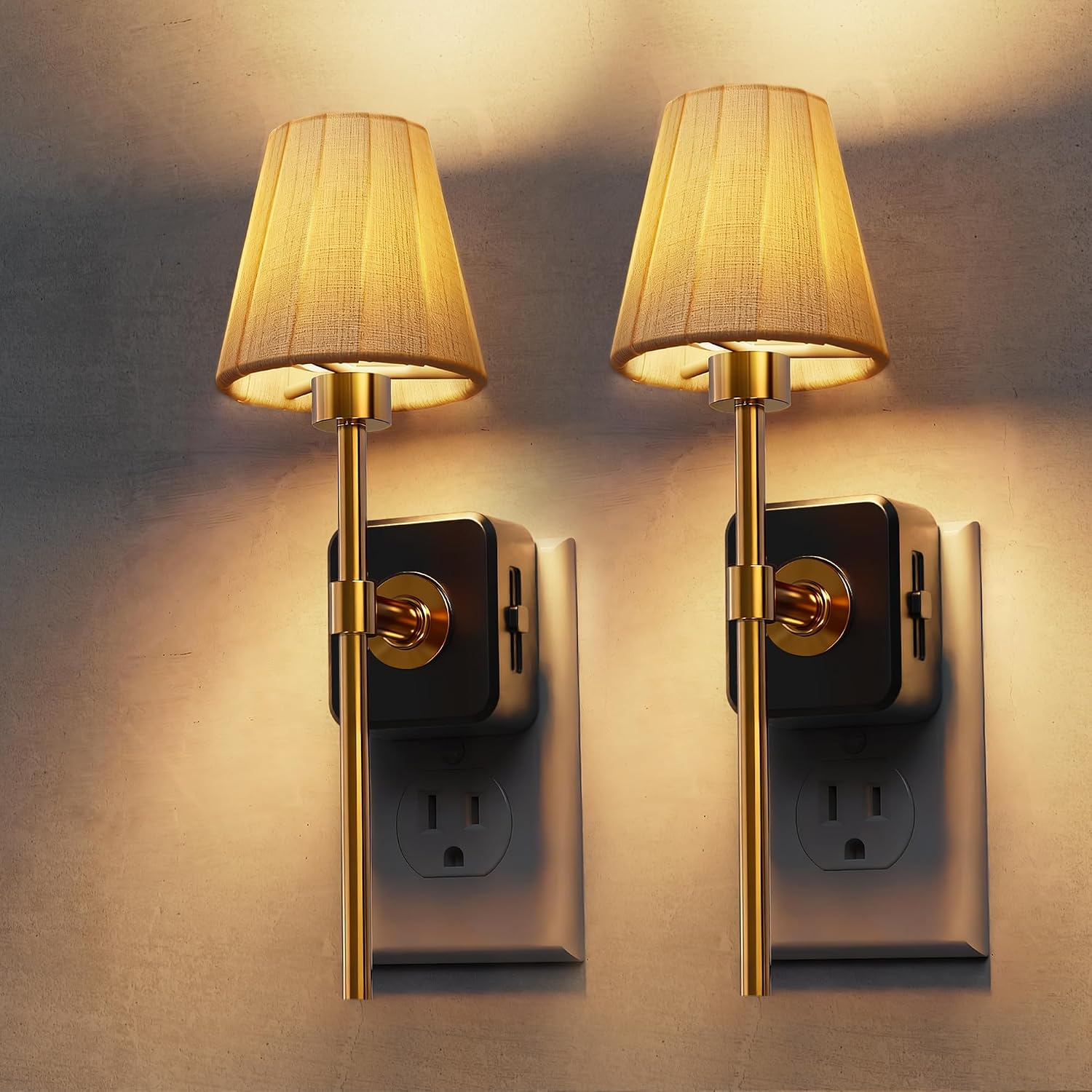 L LOHAS LED Night Lights Plug into Wall, 2 Pack Pleated Fabric Cover Night Light, Dusk to Dawn Sensor Vintage Nightlight, 0-100LM…