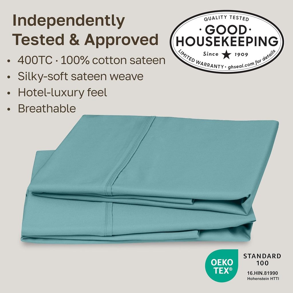 CaliforniaDesignDen California Design Den Standard Queen Size Pillowcase Set - 400 Thread Count, 100% Cotton Sateen, Set of 2 Pillow Covers…