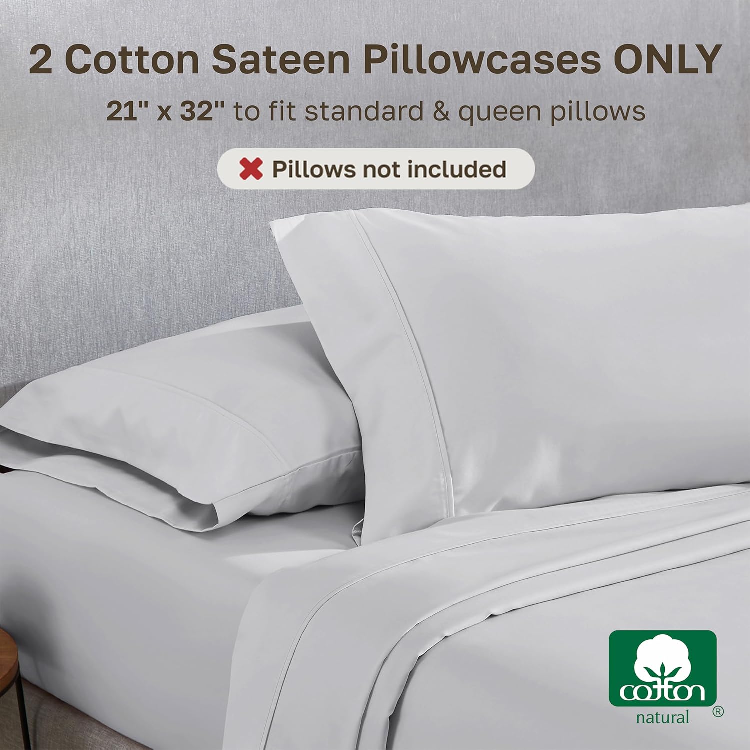 CaliforniaDesignDen California Design Den Queen/Standard Pillow Cases Set of 2-400 Thread Count Sateen, Natural 100% Cotton Pillowcases Que…