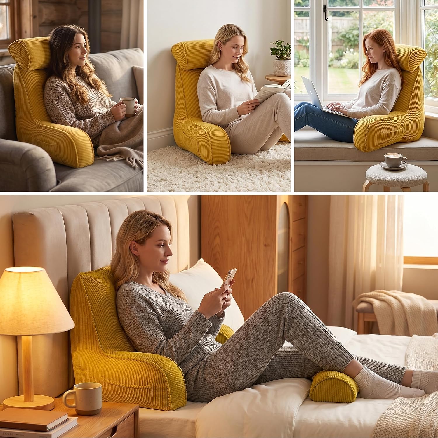 Ailuteie Reading Pillow for Sitting Up in Bed, Backrest Cushion with Arms, Corduroy Support Pillow with Side Pockets & Washable Cover, for…