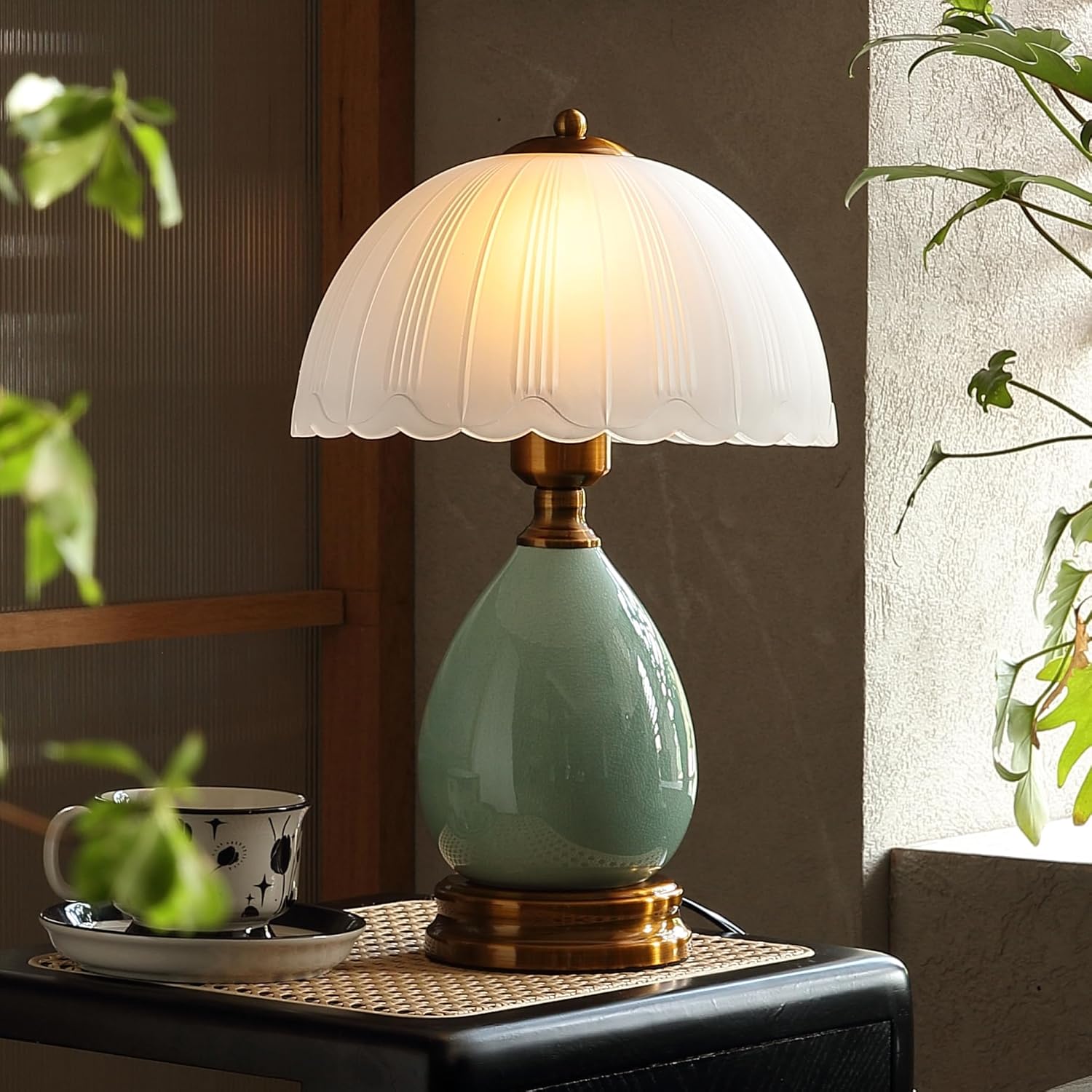 Glivpny Vintage Lamp for Living Room,16" Modern Ceramic Table Lamps for Bedroom, Retro Bedside Nightstand Traditional Lamps, Classic…