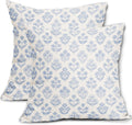 Baby Blue Floral Pillow Covers 16x16 Inch Set of 2, Vintage Flower Block Print Pattern Decorative Throw Pillowcases Outdoor Farmhouse…