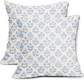 Baby Blue Floral Pillow Covers 24x24 Inch Set of 2, Vintage Flower Block Print Pattern Decorative Throw Pillowcases Outdoor Farmhouse…
