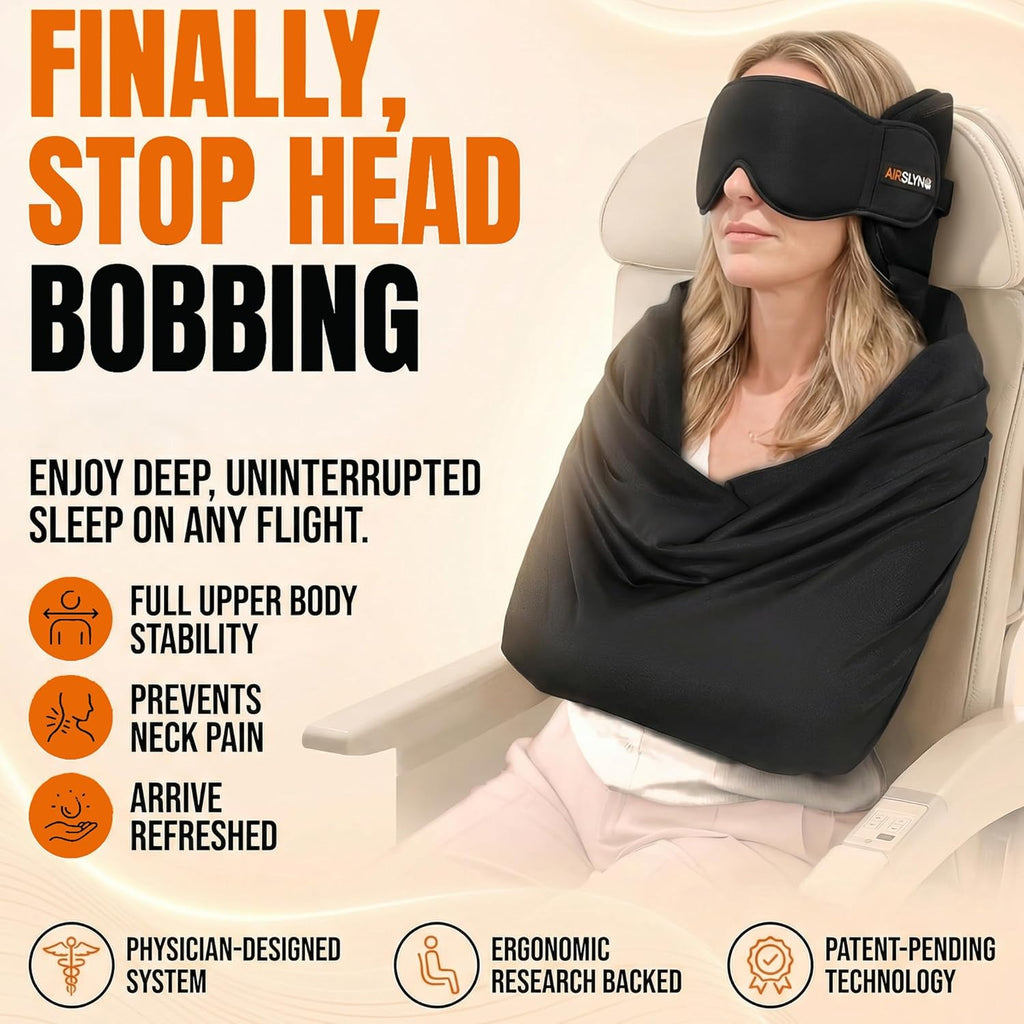 3-in-1 Airplane Sleep Support System - Integrated Plane Sleeping Accessories with Memory Foam Long Haul Flight Pillow, Adjustable Travel…