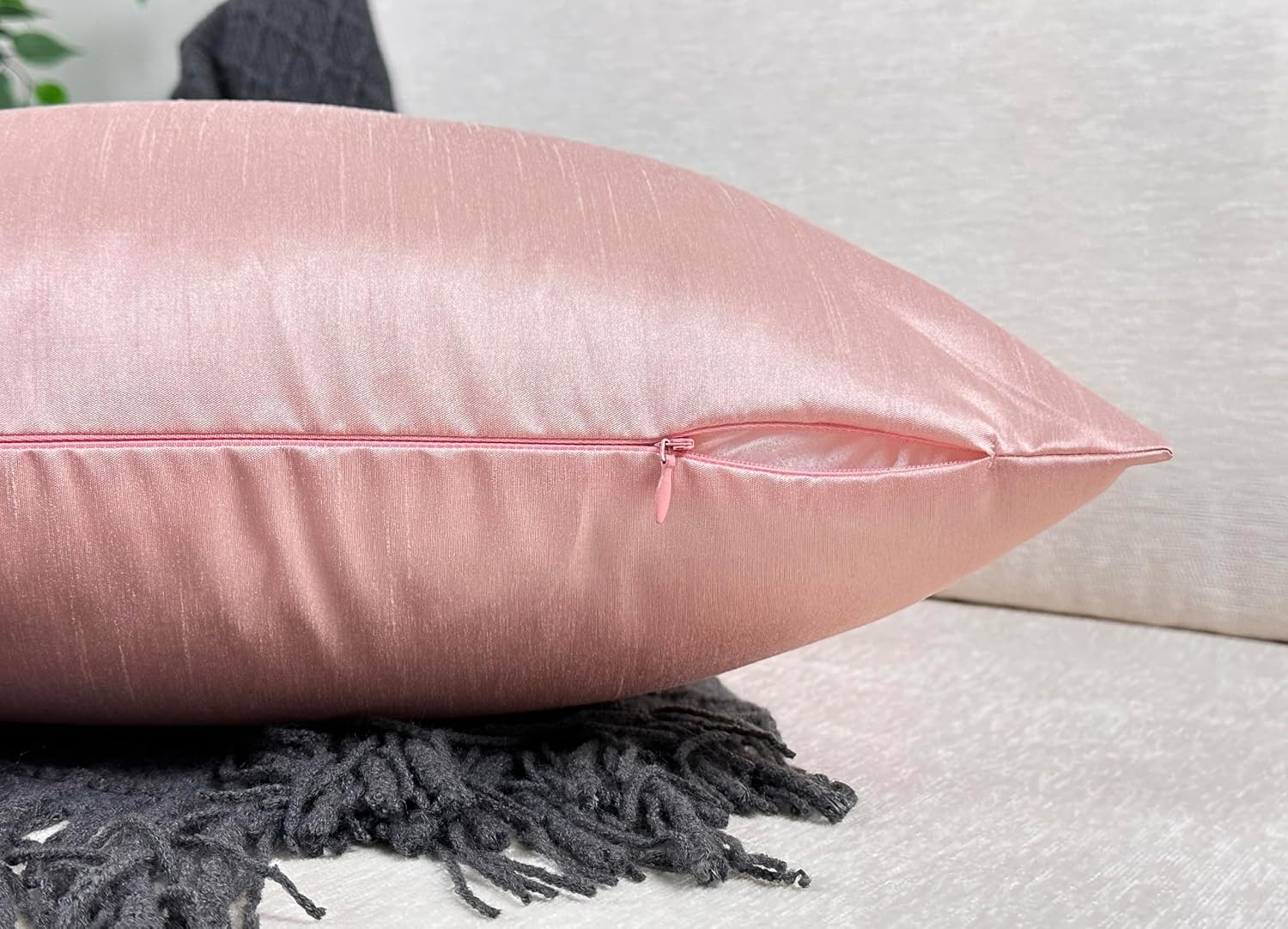 Aiking Home Collection 26x26 Inches Faux Silk Square European Shams, Zipper Closure, Rose Pink (Set of 2)