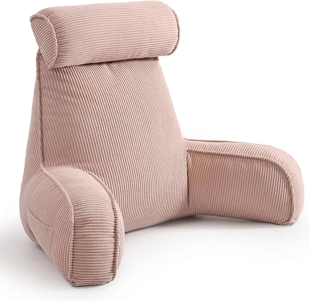 Ailuteie Reading Pillow for Sitting Up in Bed, Bed Rest Backrest Pillow with Arms, Corduroy Back Support Cushion with Side Pockets & Washab…