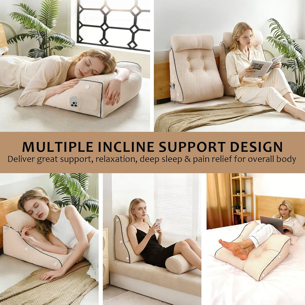 Bcareself Wedge Pillow – Reading & Bed Rest Pillow for Sitting in Bed, Couch, or Floor, Multi-Purpose Headboard Wedge for Sleeping, After S…