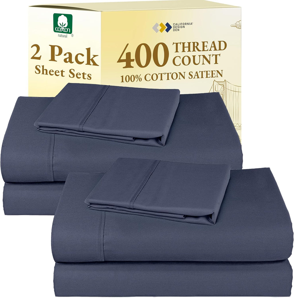 CaliforniaDesignDen California Design Den Pack of 2 Twin XL Sheet Sets - 400 Thread Count 100% Cotton Sateen Sheets - Soft and Breathable S…