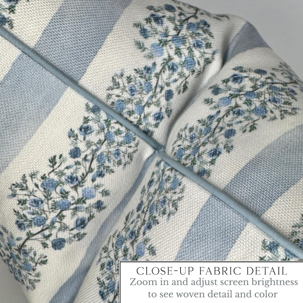 Jillien Harbor “The Juliet” Floral Block Print Pillow Cover – Soft Blue and Off-White Decorative Throw Pillow Cover – Grandmillennial…