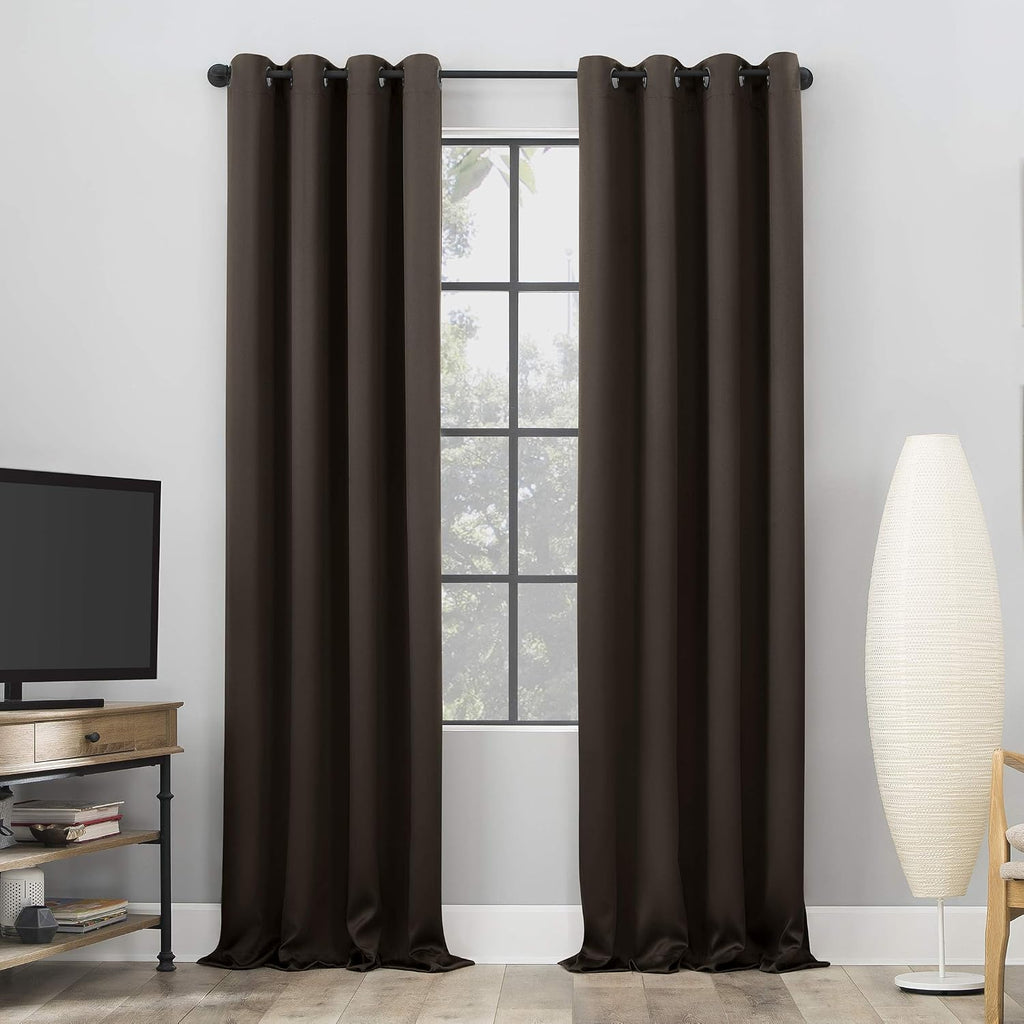 Sun Zero Nordic 2-pack Theater Grade Extreme 100% Blackout Grommet Curtain Panel Pair, 52" x 63", Cocoa Brown