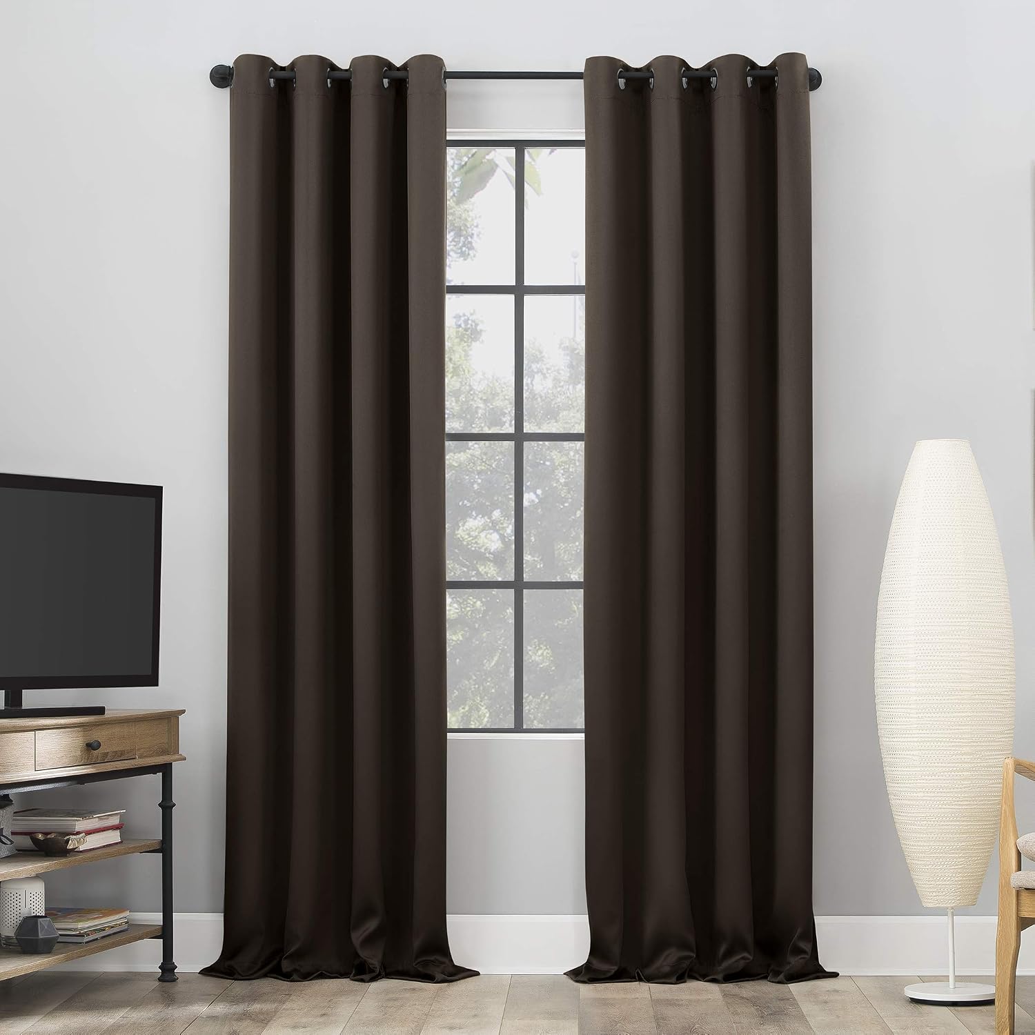 Sun Zero Nordic 2-pack Theater Grade Extreme 100% Blackout Grommet Curtain Panel Pair, 52" x 63", Cocoa Brown