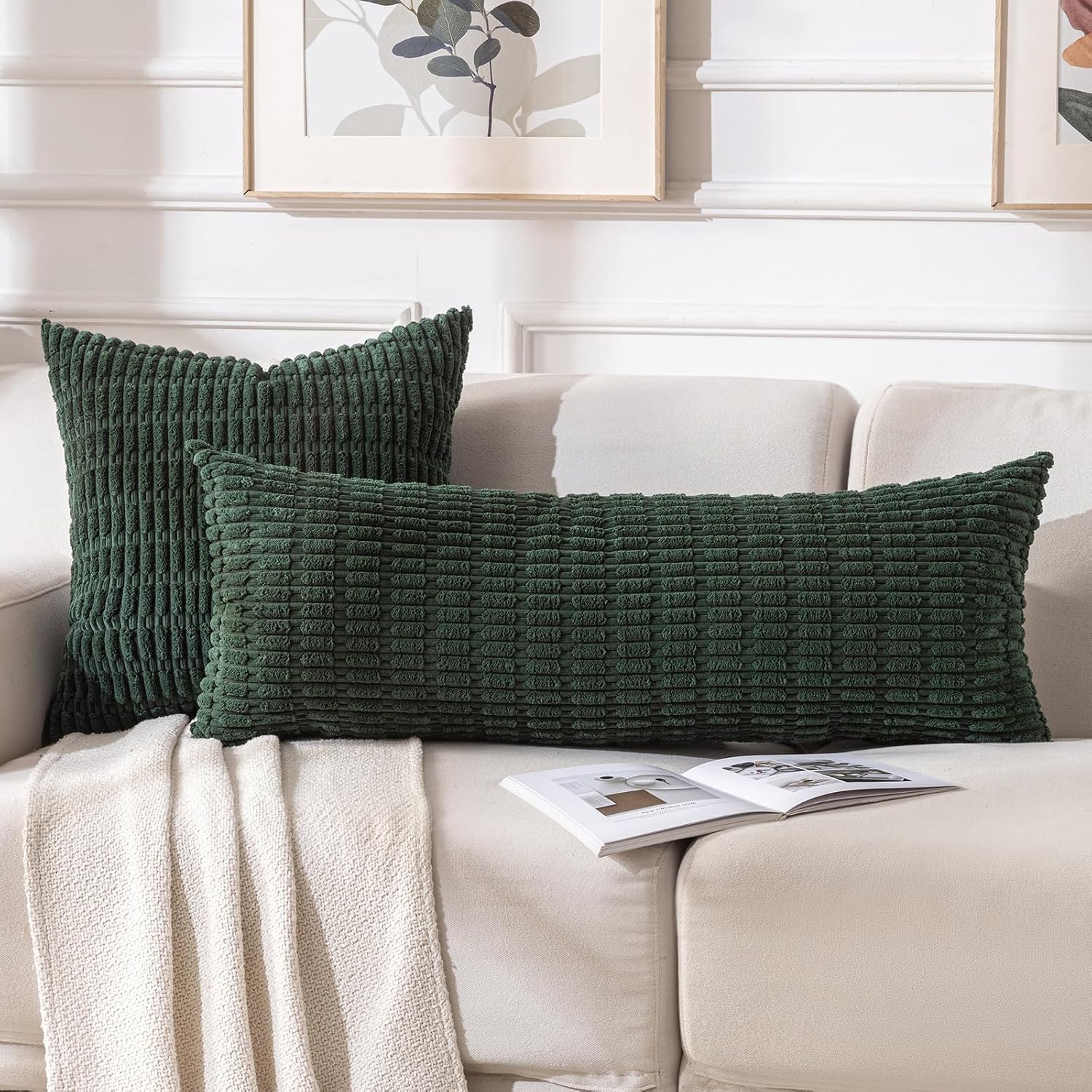 Fancy Homi Decorative Throw Pillow Covers for Bed Couch Bedroom Bench, Soft Corduroy Solid Pillow Case, Rustic Farmhouse Boho Room…