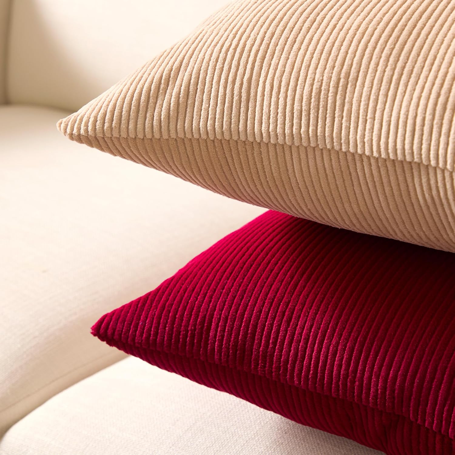 EncasaXO Encasa XO Corduroy Throw Pillows Covers 24"x24", Set of 2 Soft Textured Striped Boho Pillow Covers | Decorative and Cozy Cushion C…