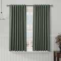 Nanspring Olive Green 100% Blackout Linen Curtains 63 Inch Length for Bedroom Back Tab Thermal Insulated Modern Farmhouse Decor Black Out C…