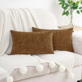 Hwy50 HWY 50 Brown Lumbar Pillow Covers 12x20 Inch Pack of 2, Soft Chenille Decorative Throw Pillow Covers Farmhouse for Couch Sofa Living…