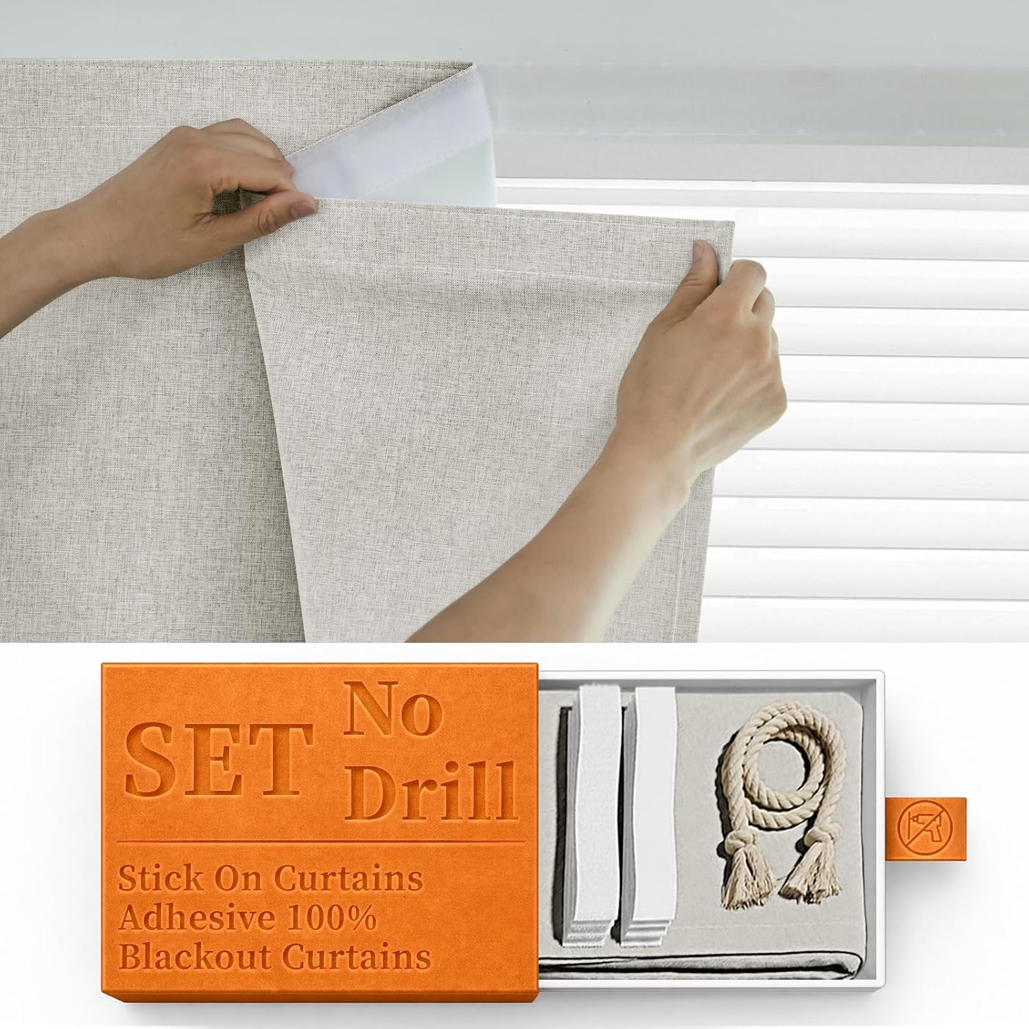 100% Blackout Adhesive Blackout Curtains- Self Stick Shades Window Blinds Curtains No Rod Needed Easy to Hang Curtain, Use for Bedroom…