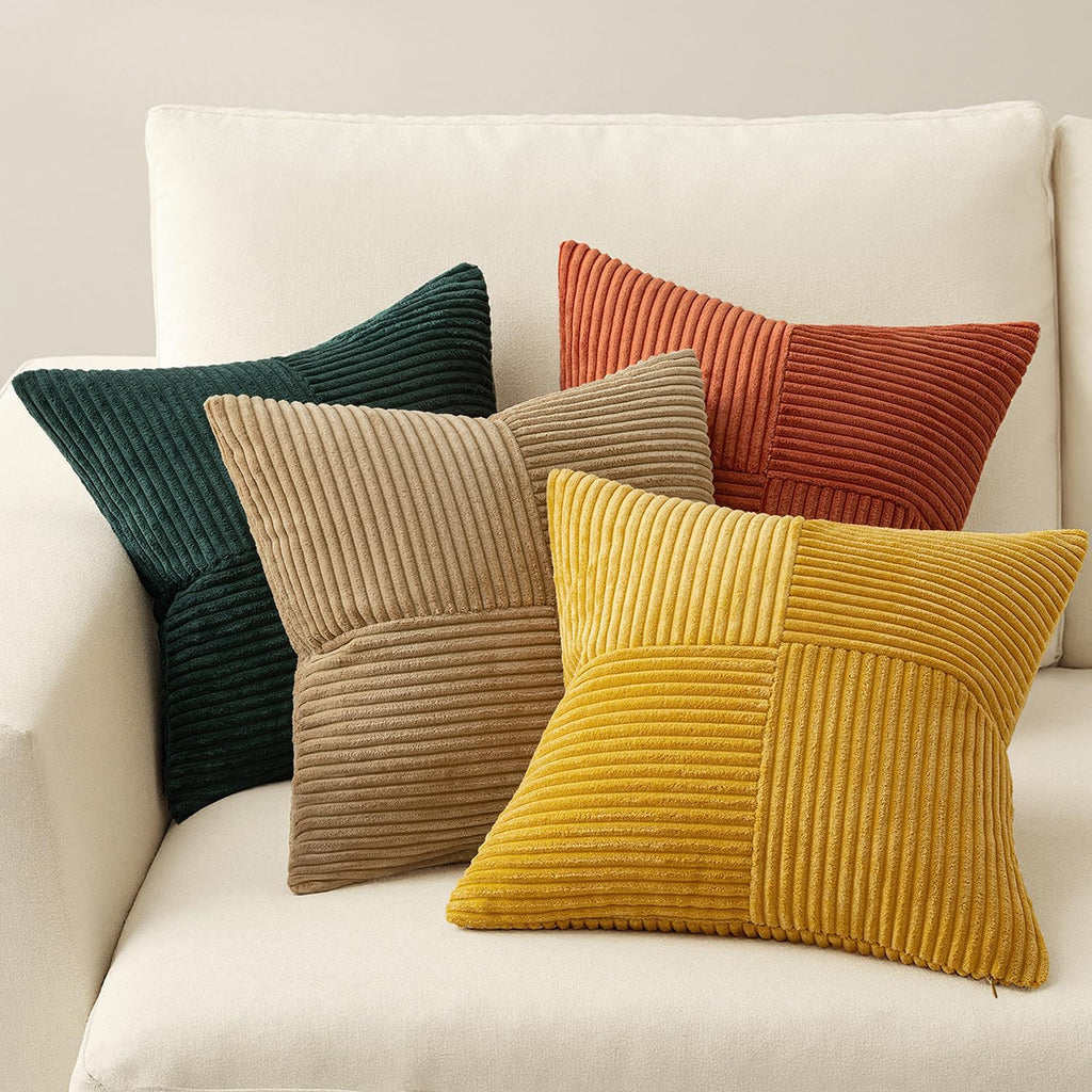 Miulee Green Rust Throw Pillow Covers 18x18 Inch Set of 4 Boho Farmhouse Soft Corduroy Striped Cushion Cases Decorative Color-Clash Home De…