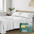 THREAD SPREAD 100% Organic Cotton Sheets Queen Size - Organic Cotton Percale Weave Sheet Set (4 PC, Light Grey Pinstripe), Soft, Cooling…