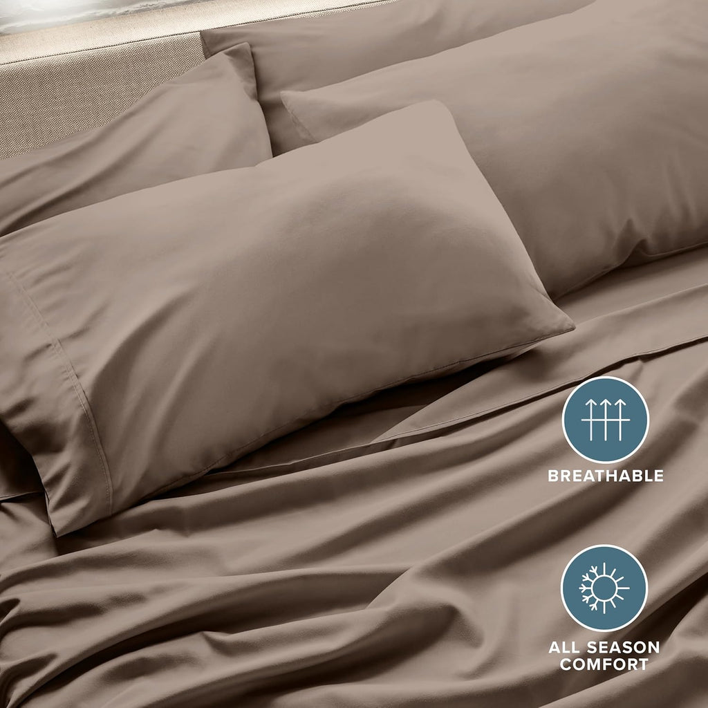 BareHome Bare Home Microfiber Bulk Pillow Cases - King Set of 4 - Cooling Pillowcases - Double Brushed - Taupe Pillowcases 4 Pack - Easy Ca…