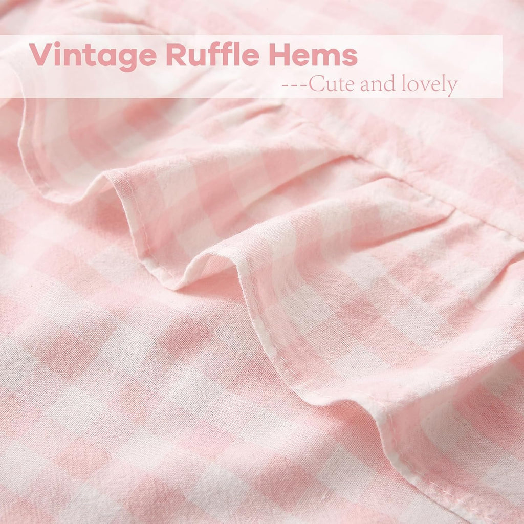 Kmasaniji 2 Pack Blush White Plaid Ruffle Gingham Euro Shams Pillow Covers, 100% Washed Cotton Checkered Farmhouse Pillowcases for Bed/Sofa…