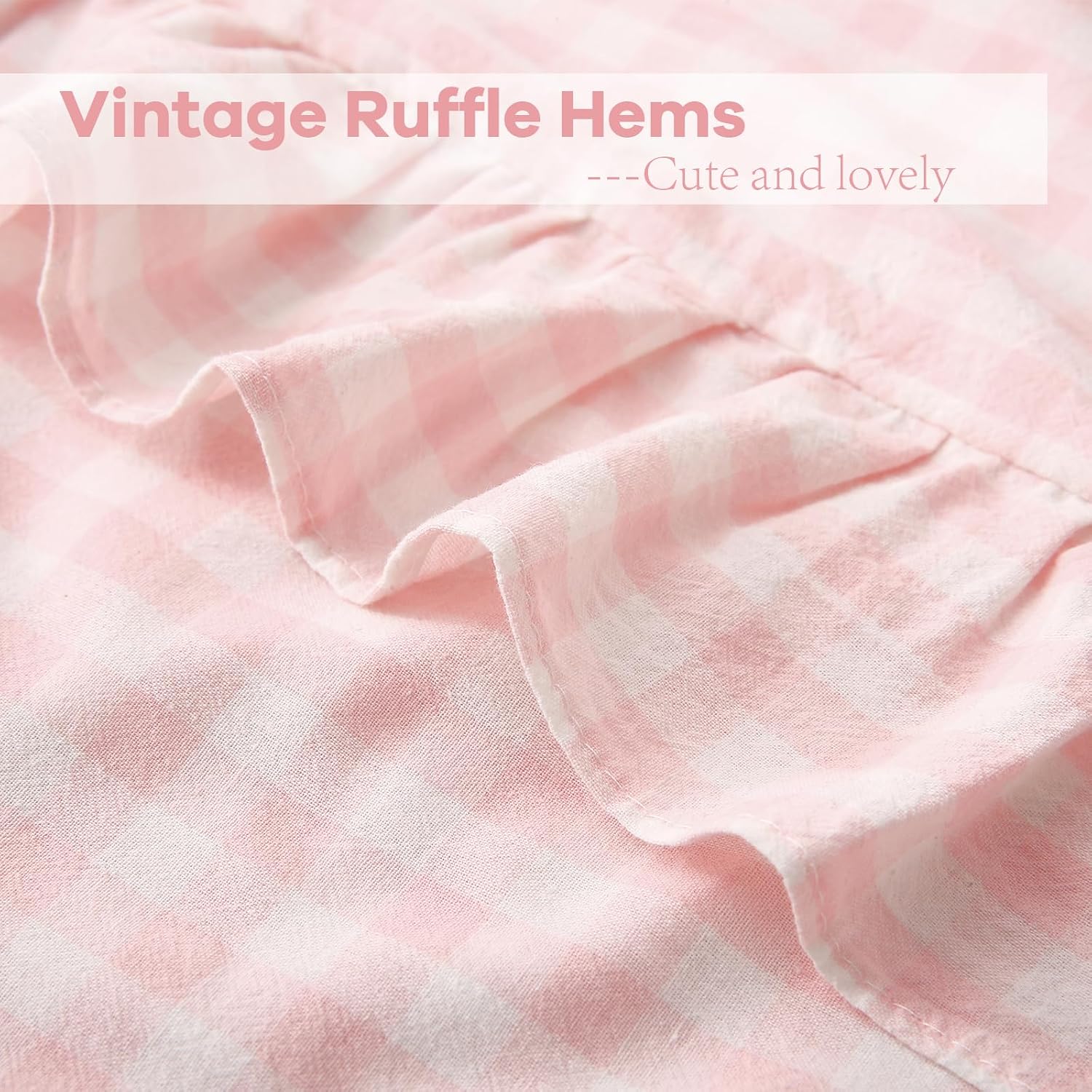 Kmasaniji 2 Pack Blush White Plaid Ruffle Gingham Euro Shams Pillow Covers, 100% Washed Cotton Checkered Farmhouse Pillowcases for Bed/Sofa…
