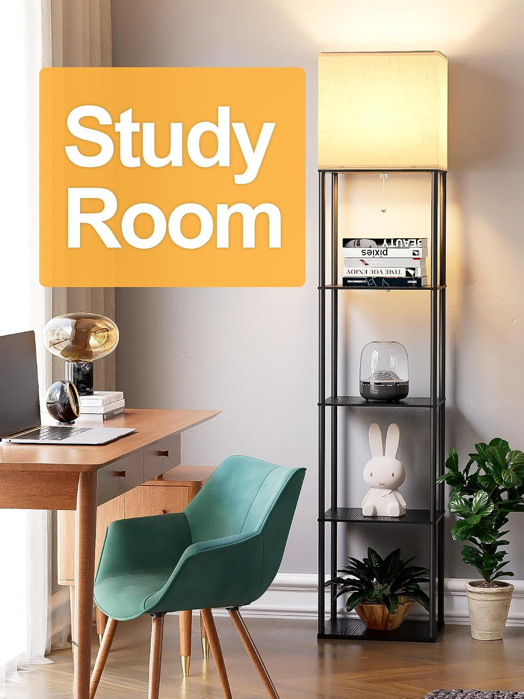 Large Floor Lamp with Shelves, 5-Tier Tall Floor lamp with for Living Room, Shelf Floor Lamp with 3 CCT LED Bulb, Corner Display Standing…